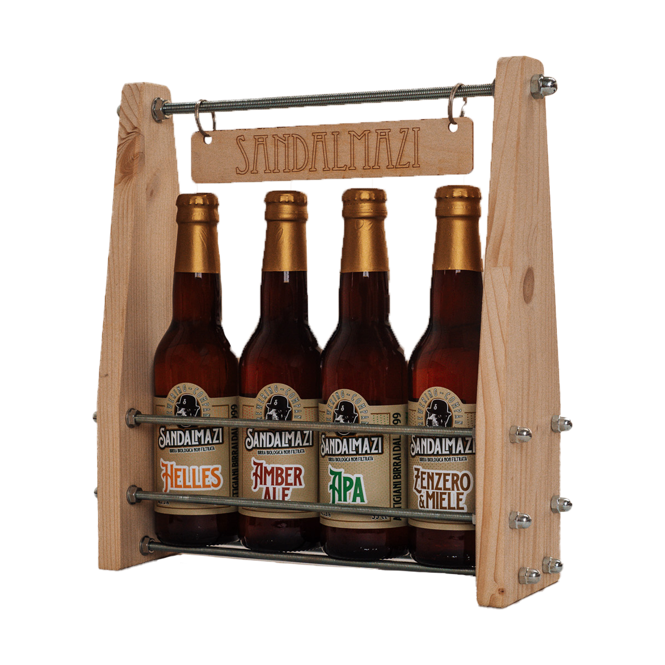 Cestello in legno 4 bottiglie (33 cl)